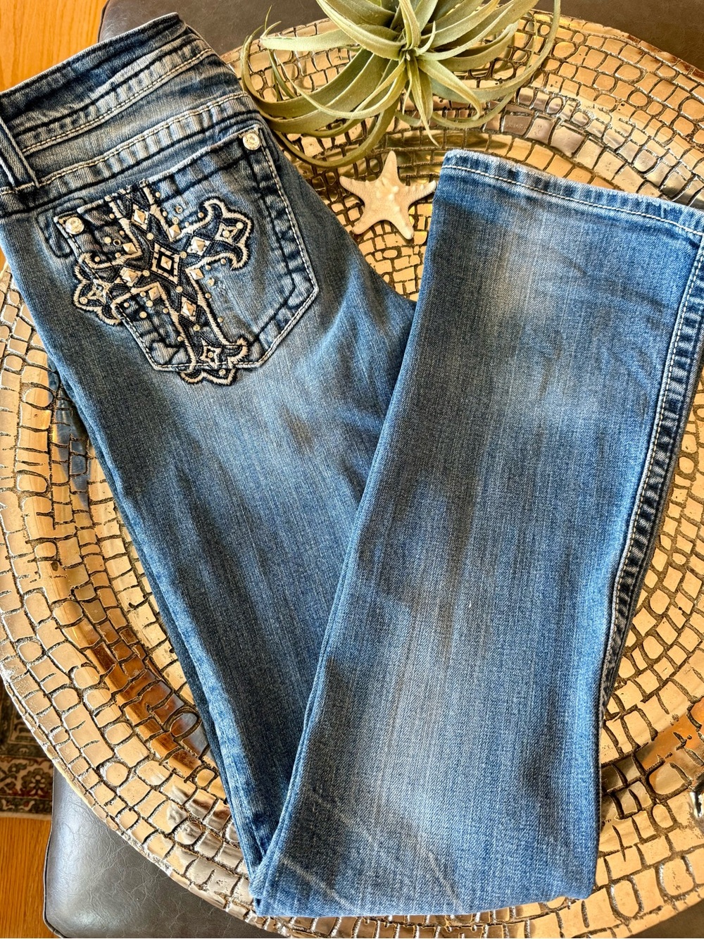 Y2K MCBLING MISS ME CROSS POCKET LOW RISE BOOT JEANS JP5340B3